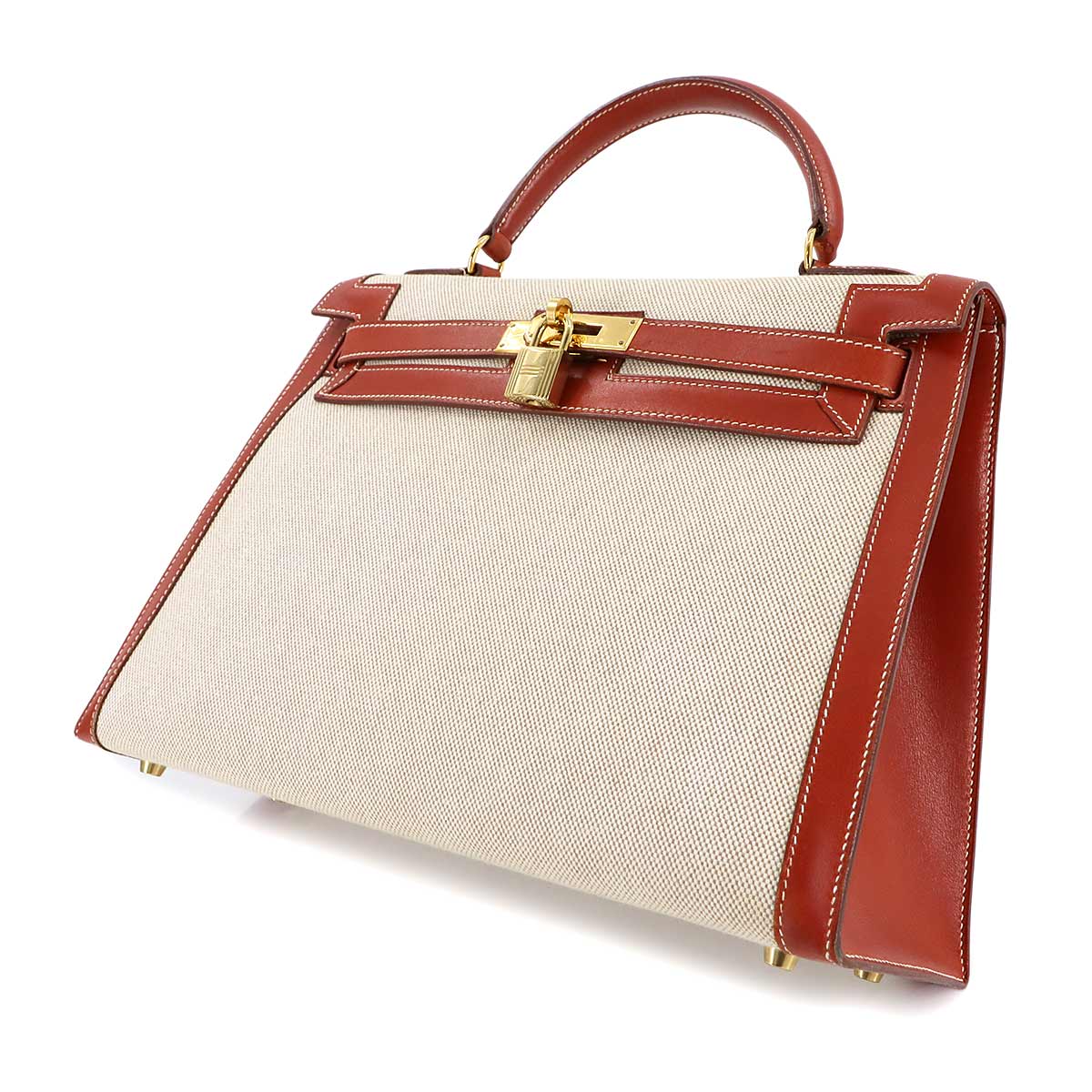 Kelly 32 Toile H Swift Natural Brique 2way Hand Shoulder Bag