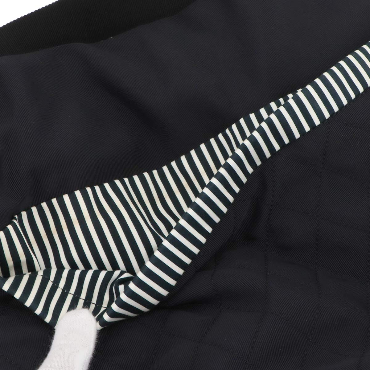 Stripe Chain Tote Shoulder Bag Canvas Leather Black White Purse