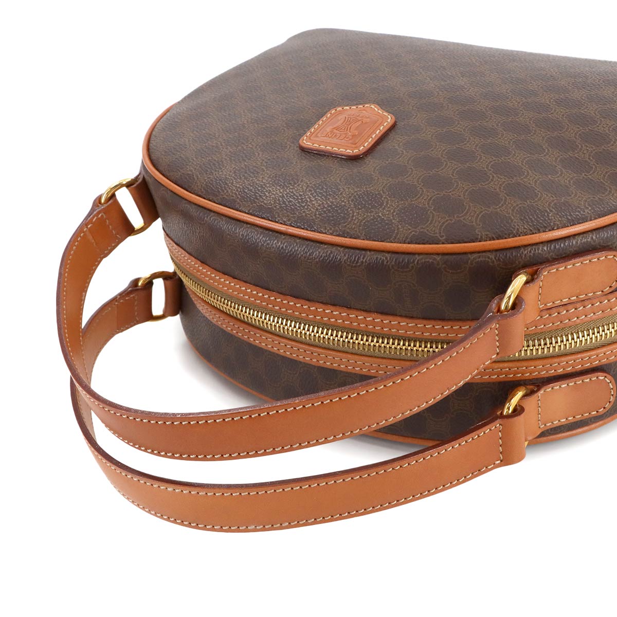 CELINE Macadam Hand Bag PVC Leather Brown Vintage Purse