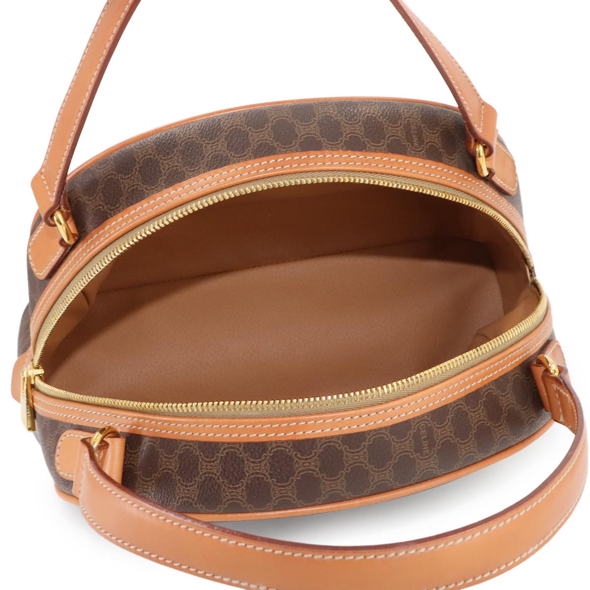 CELINE Macadam Hand Bag PVC Leather Brown Vintage Purse