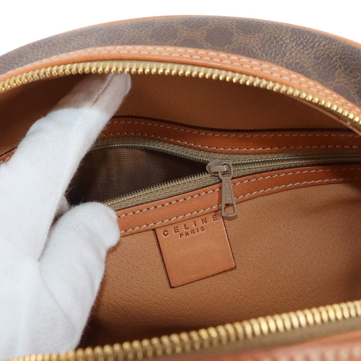 CELINE Macadam Hand Bag PVC Leather Brown Vintage Purse