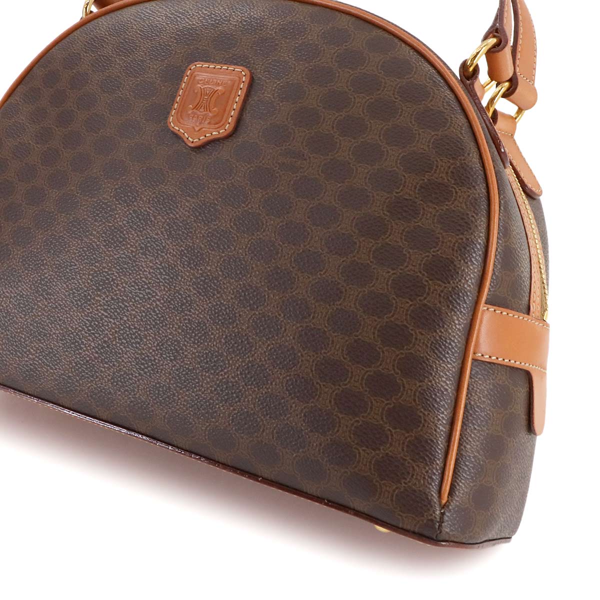 CELINE Macadam Hand Bag PVC Leather Brown Vintage Purse