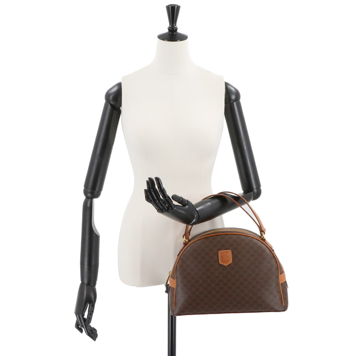 CELINE Macadam Hand Bag PVC Leather Brown Vintage Purse