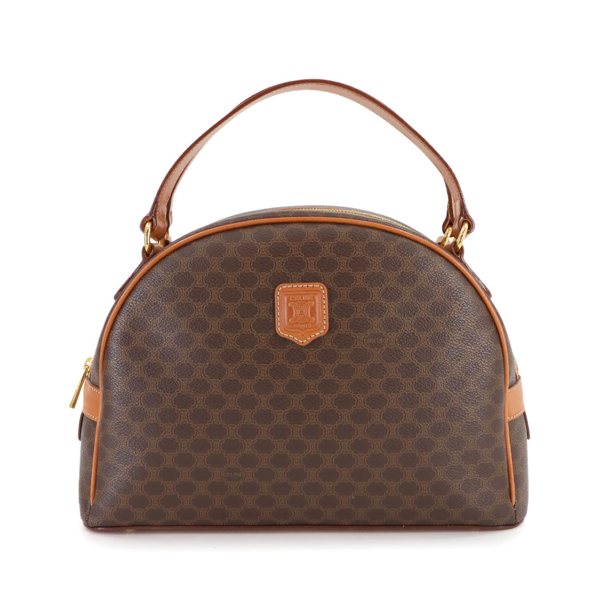 CELINE Macadam Hand Bag PVC Leather Brown Vintage Purse