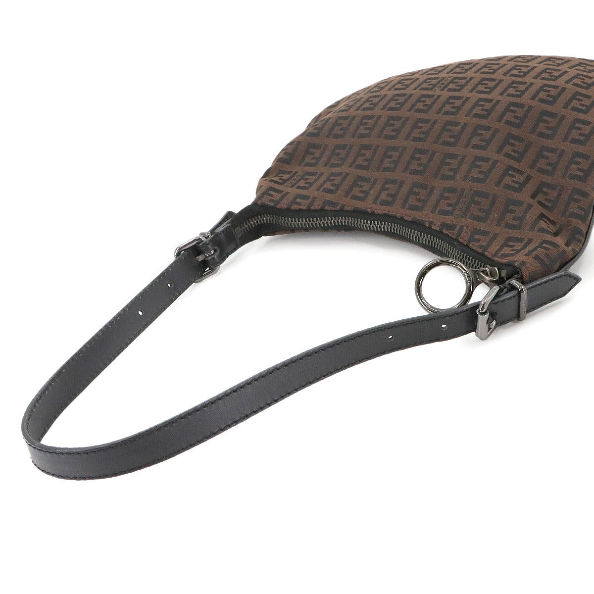 FENDI Zucchino Shoulder Bag Canvas Leather Brown Black 8BR248 Purse
