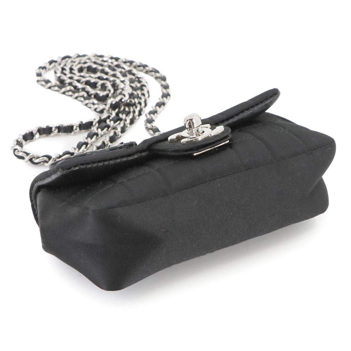 Chocolate bar Lipstick Mini Chain Shoulder Bag Satin Black