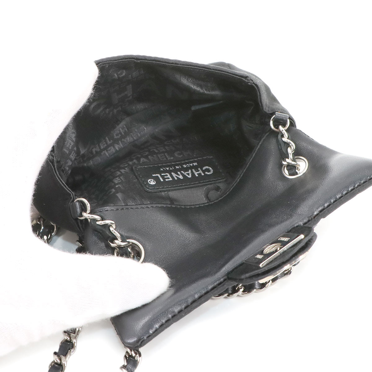 Chocolate bar Lipstick Mini Chain Shoulder Bag Satin Black