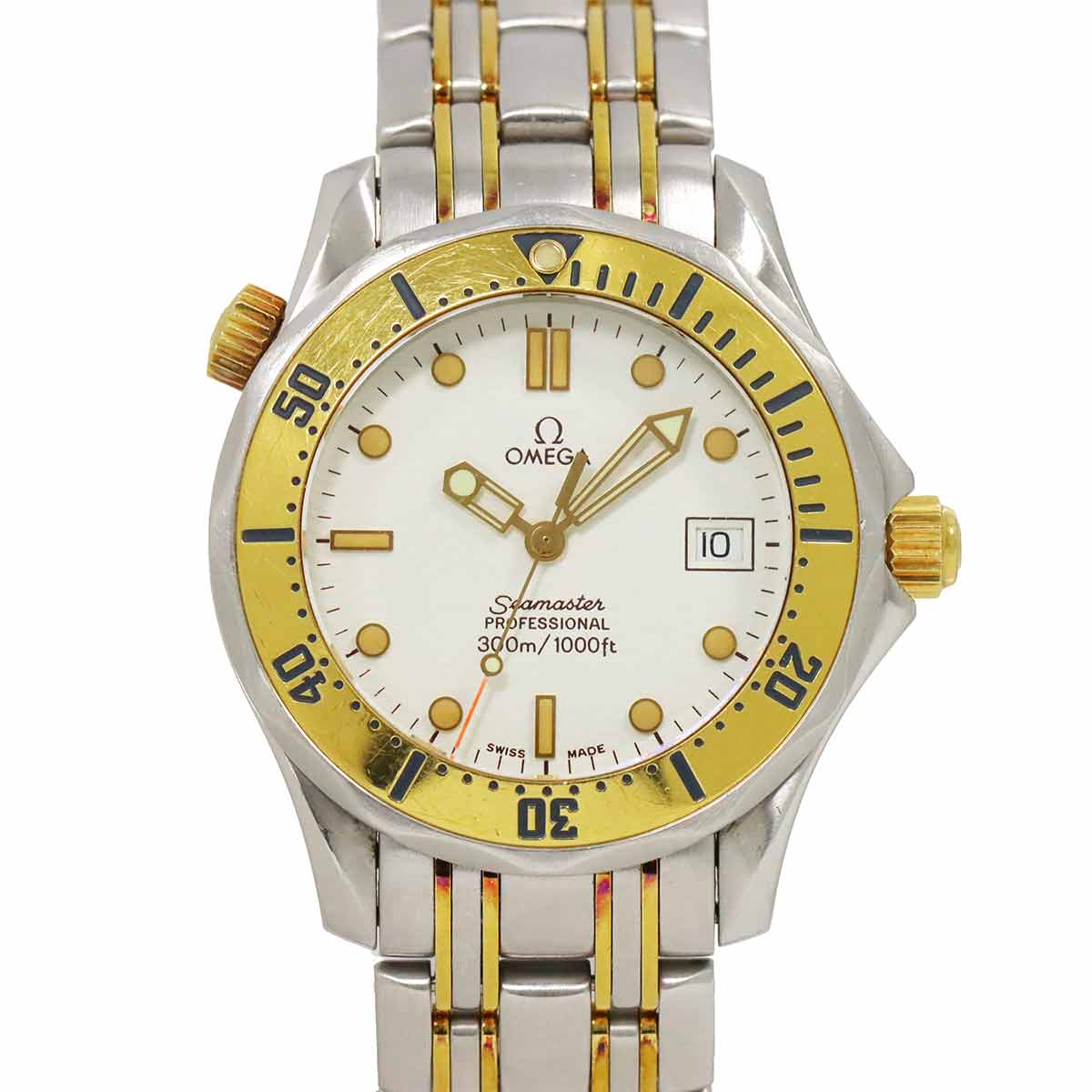 Seamaster300 2362 20 YG Quartz Date White Dial Boys Watch