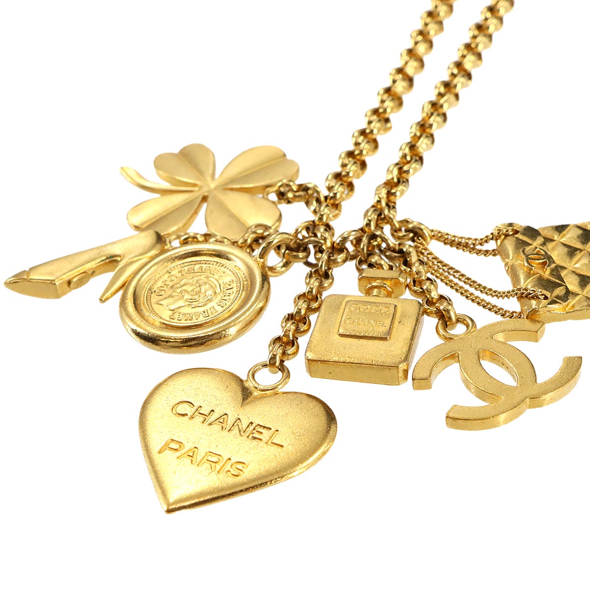 Icon charm Long Necklace Gold Heart motif Accessory Vintage