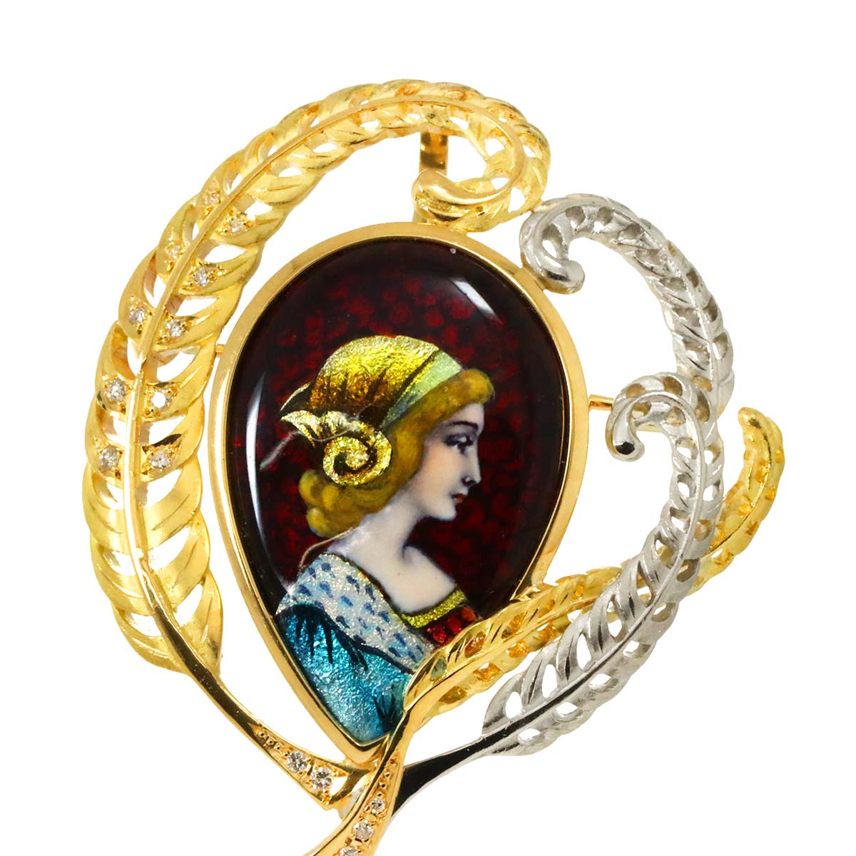 Enamel Diamond 0.19ct Brooch 18K YG 750 Pt 90286497