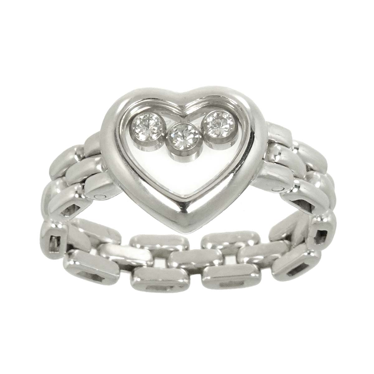 Happy Diamond Heart Chain Ring 18K White Gold 750 Size7.25(US)