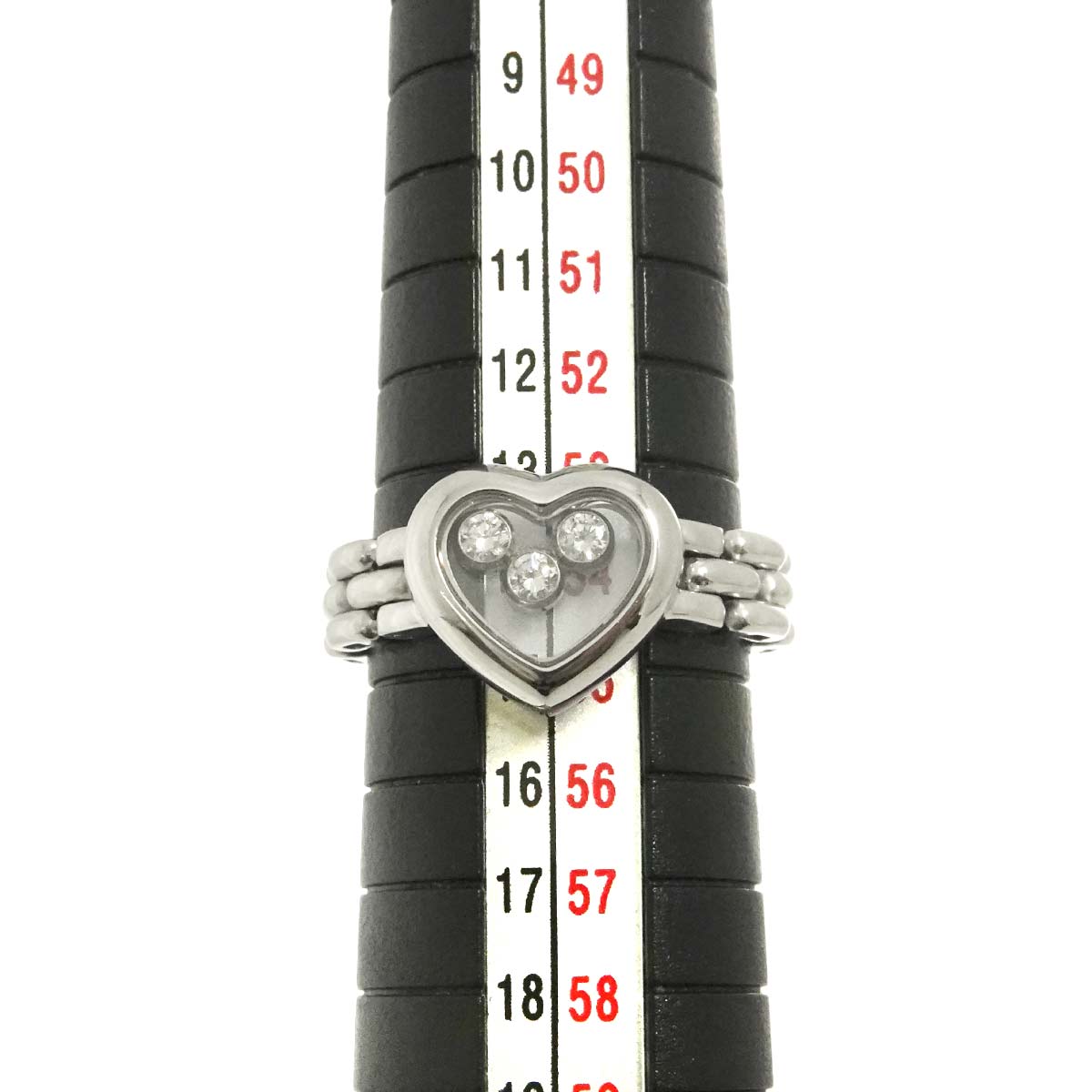 Happy Diamond Heart Chain Ring 18K White Gold 750 Size7.25(US)