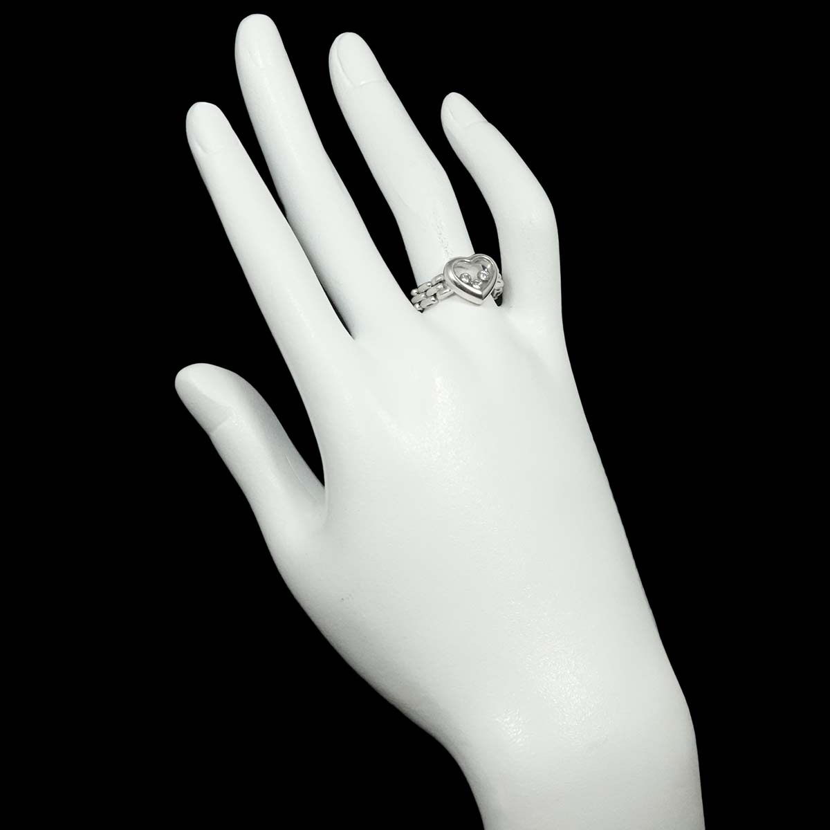 Happy Diamond Heart Chain Ring 18K White Gold 750 Size7.25(US)