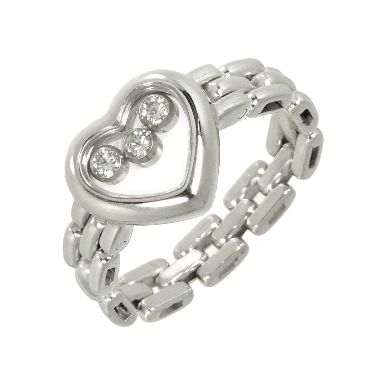 Happy Diamond Heart Chain Ring 18K White Gold 750 Size7.25(US)
