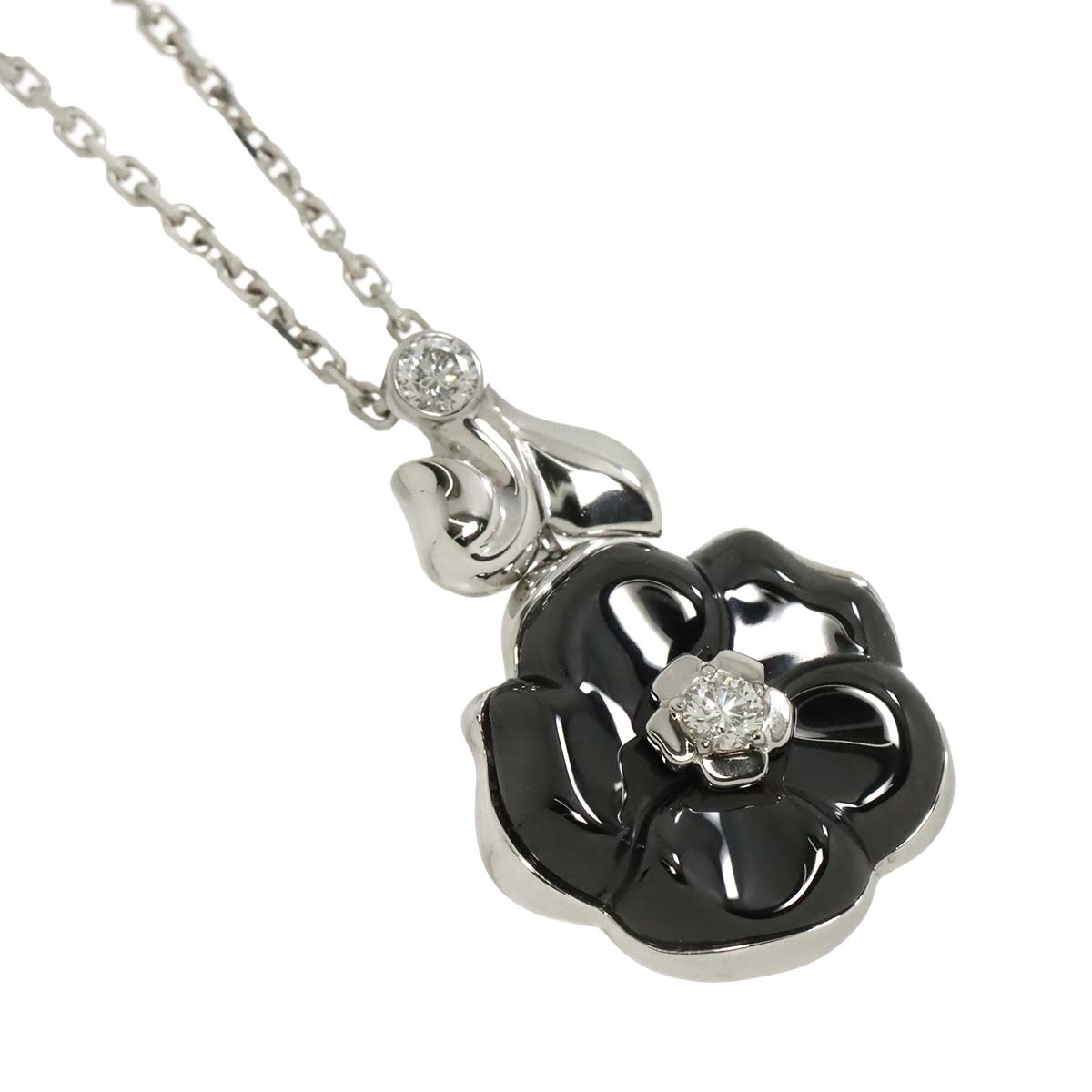 CHANEL Camelia Necklace Diamond Ceramic 18K White Gold 750