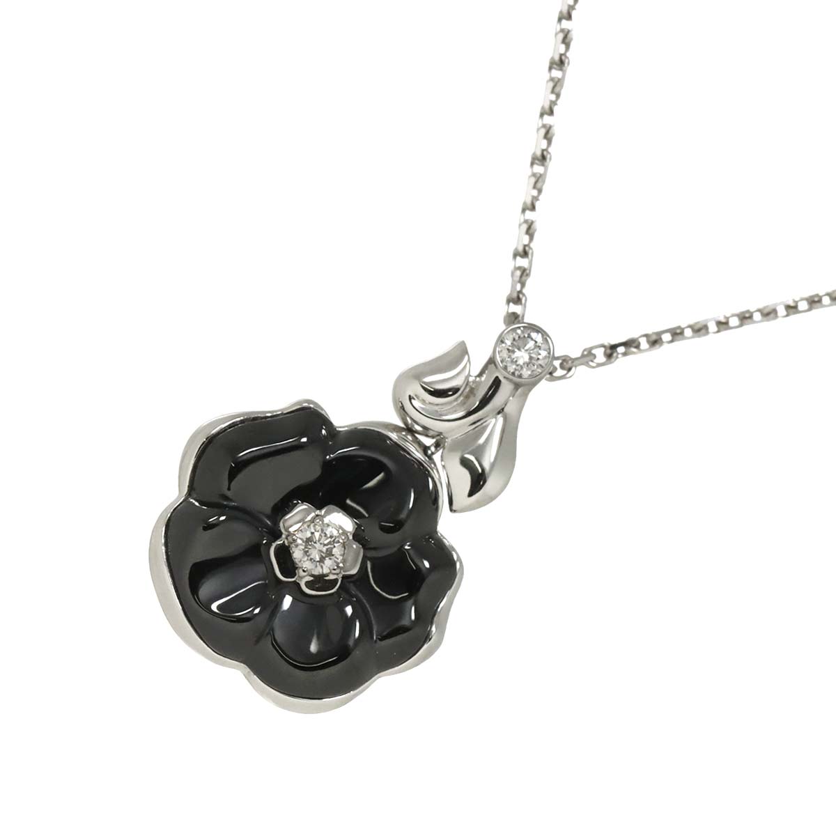 CHANEL Camelia Necklace Diamond Ceramic 18K White Gold 750