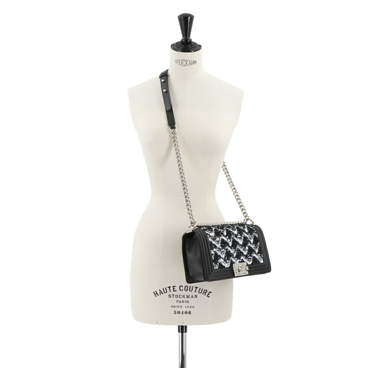 BOY CHANEL Chain Shoulder Bag Leather Sequins Black A67086