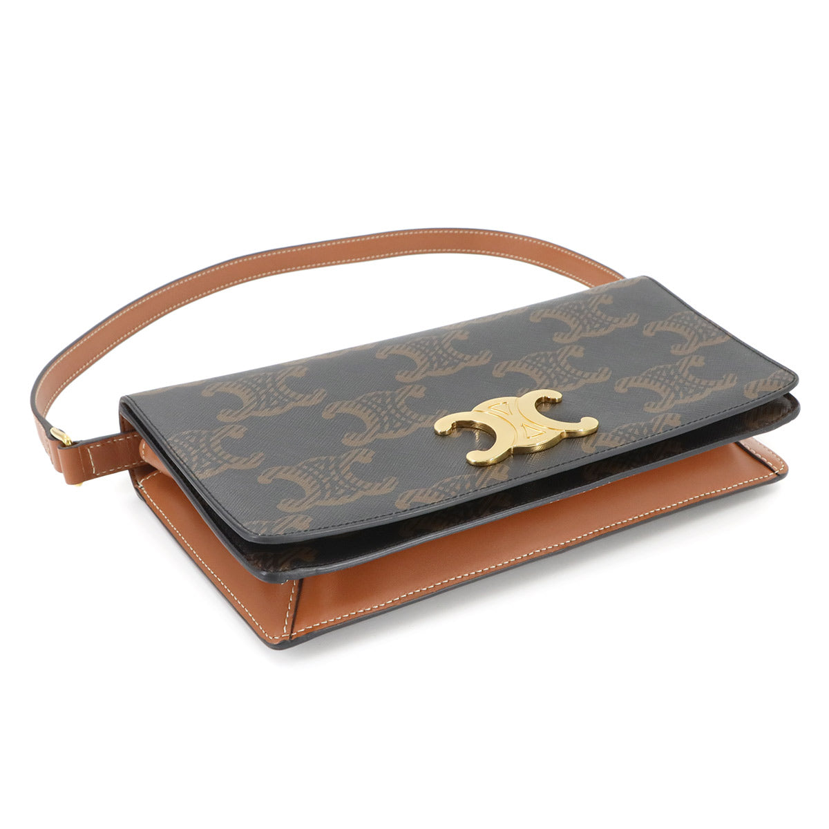 Triomphe Trapeze Shoulder Clutch Bag PVC Leather Black 199282CUZ