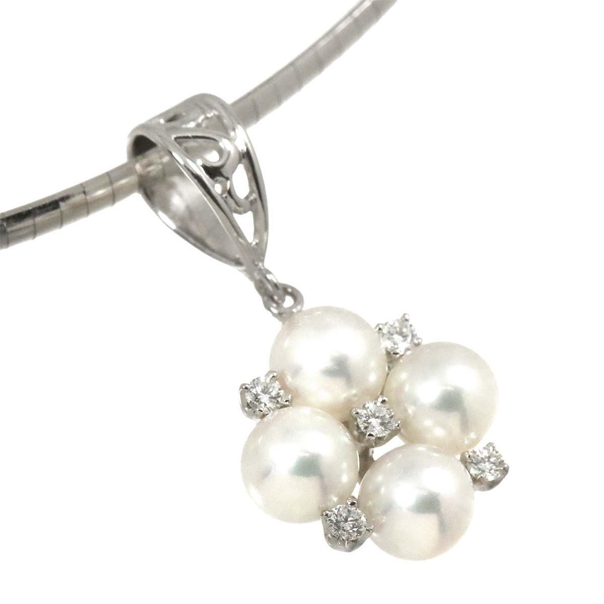 Akoya Pearl 5.3mm Diamond Necklace 18K White Gold 750