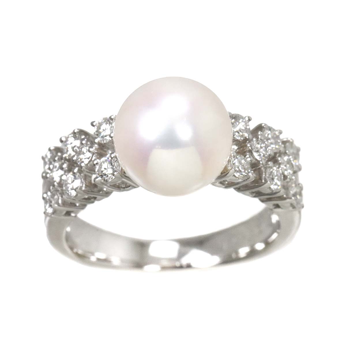 Akoya Pearl 9.1mm Diamond 0.47ct Ring 18K WG 750 6(US)