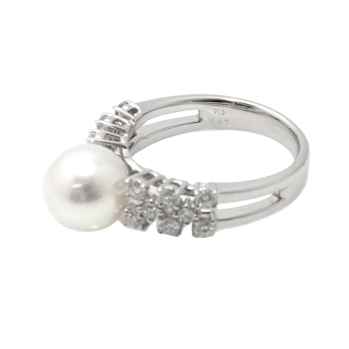 Akoya Pearl 9.1mm Diamond 0.47ct Ring 18K WG 750 6(US)