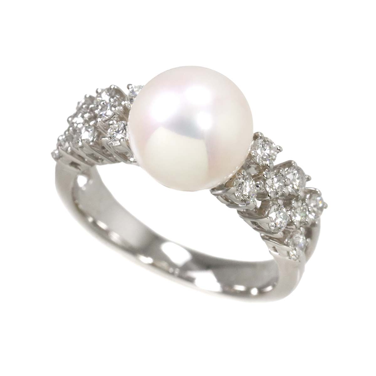 Akoya Pearl 9.1mm Diamond 0.47ct Ring 18K WG 750 6(US)
