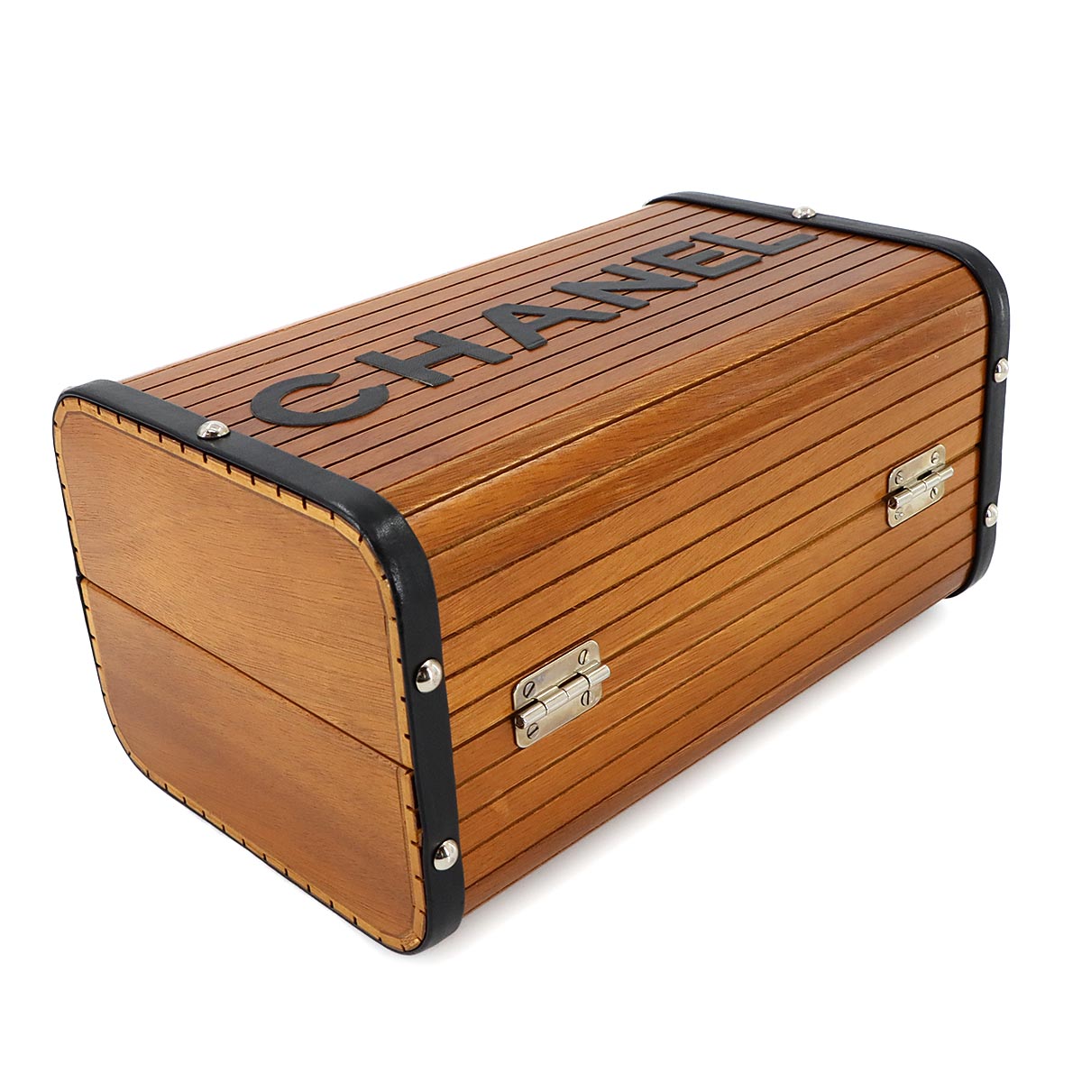 Wood Vanity Hand Bag Leather Brown Black CC Purse