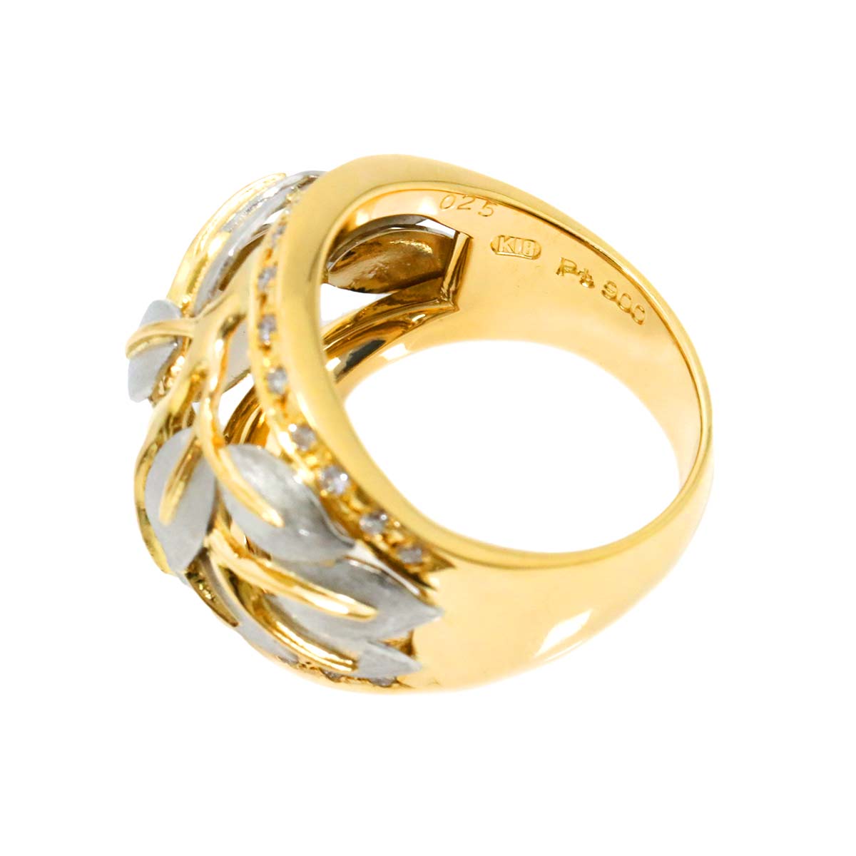 Diamond 0.25ct Ring 18K YG Pt Yellow Gold 750 Platinum Size5.75-6(US)