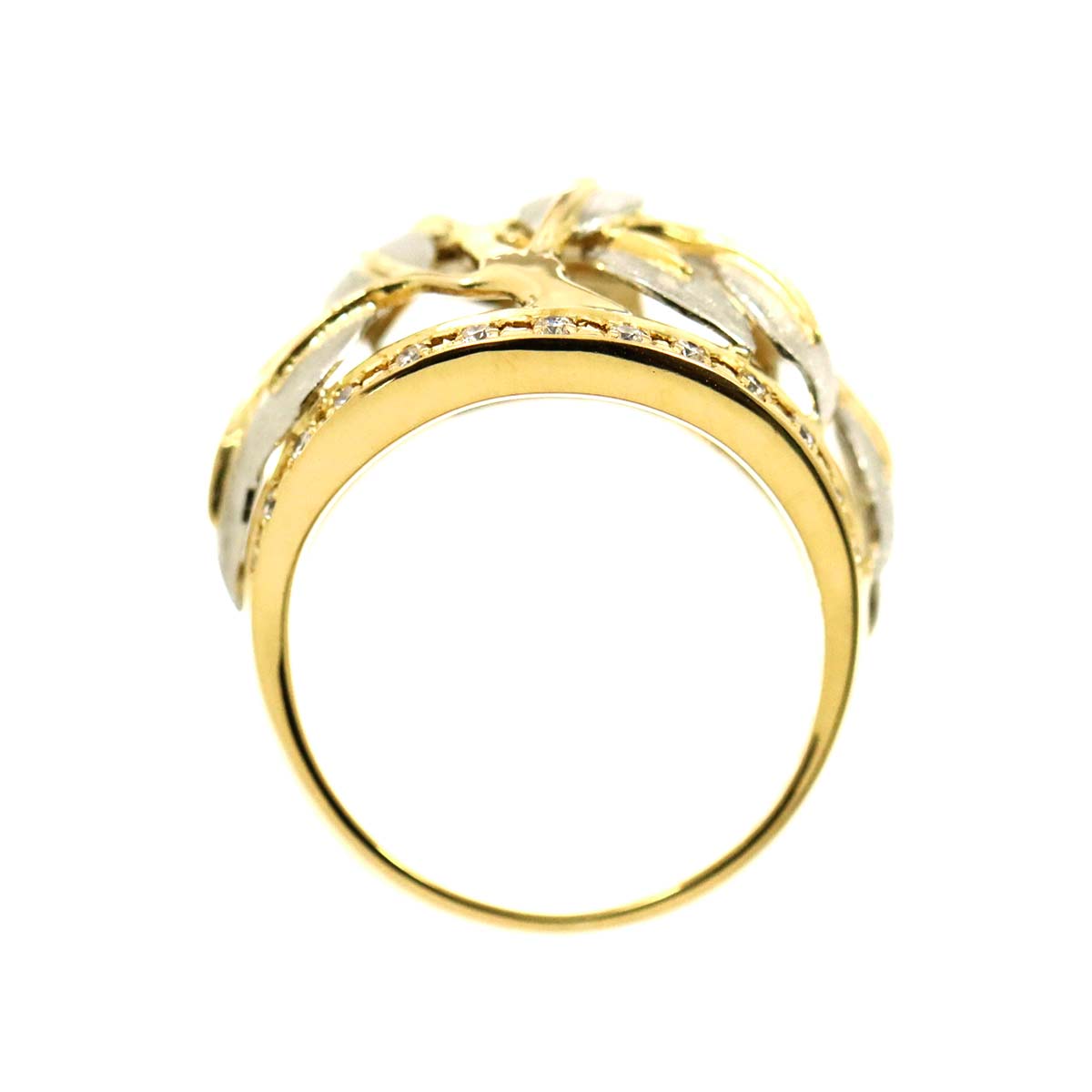Diamond 0.25ct Ring 18K YG Pt Yellow Gold 750 Platinum Size5.75-6(US)