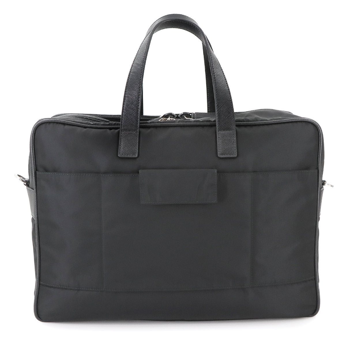 Briefcase Shoulder Bag Nylon Saffiano Leather Black 2VE407