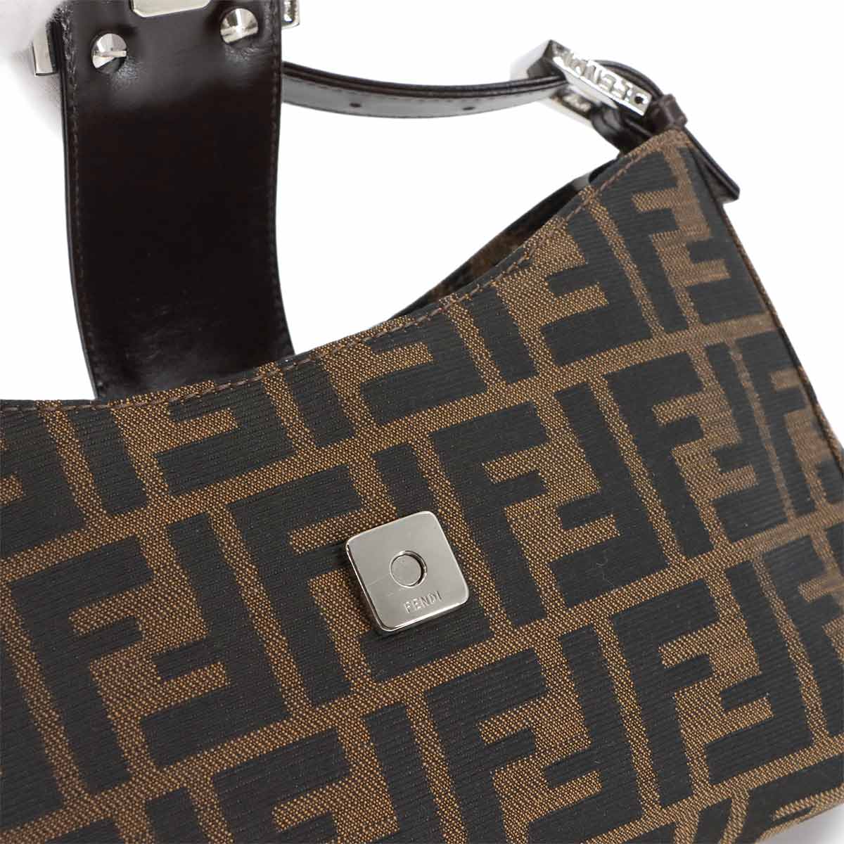 FENDI Zucca Shoulder Bag Canvas Leather Brown 16115 Purse