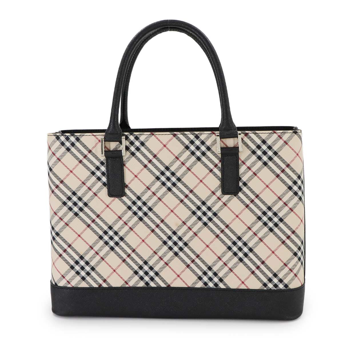 BURBERRY Nova Check Tote Bag Canvas Leather Beige Black Plaid Purse