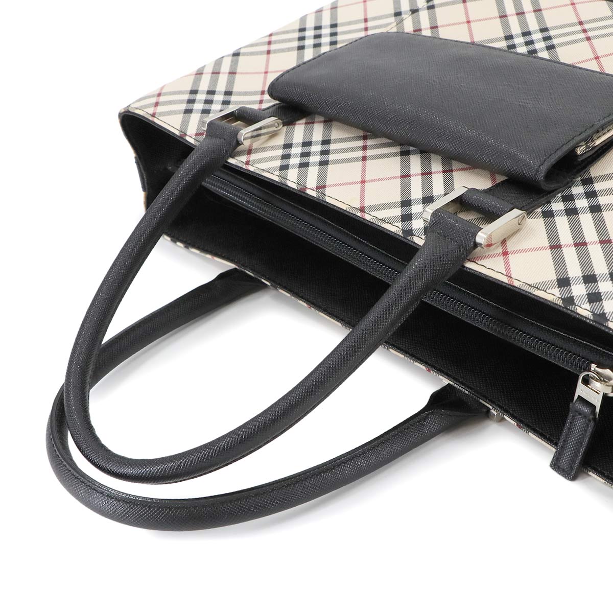 BURBERRY Nova Check Tote Bag Canvas Leather Beige Black Plaid Purse