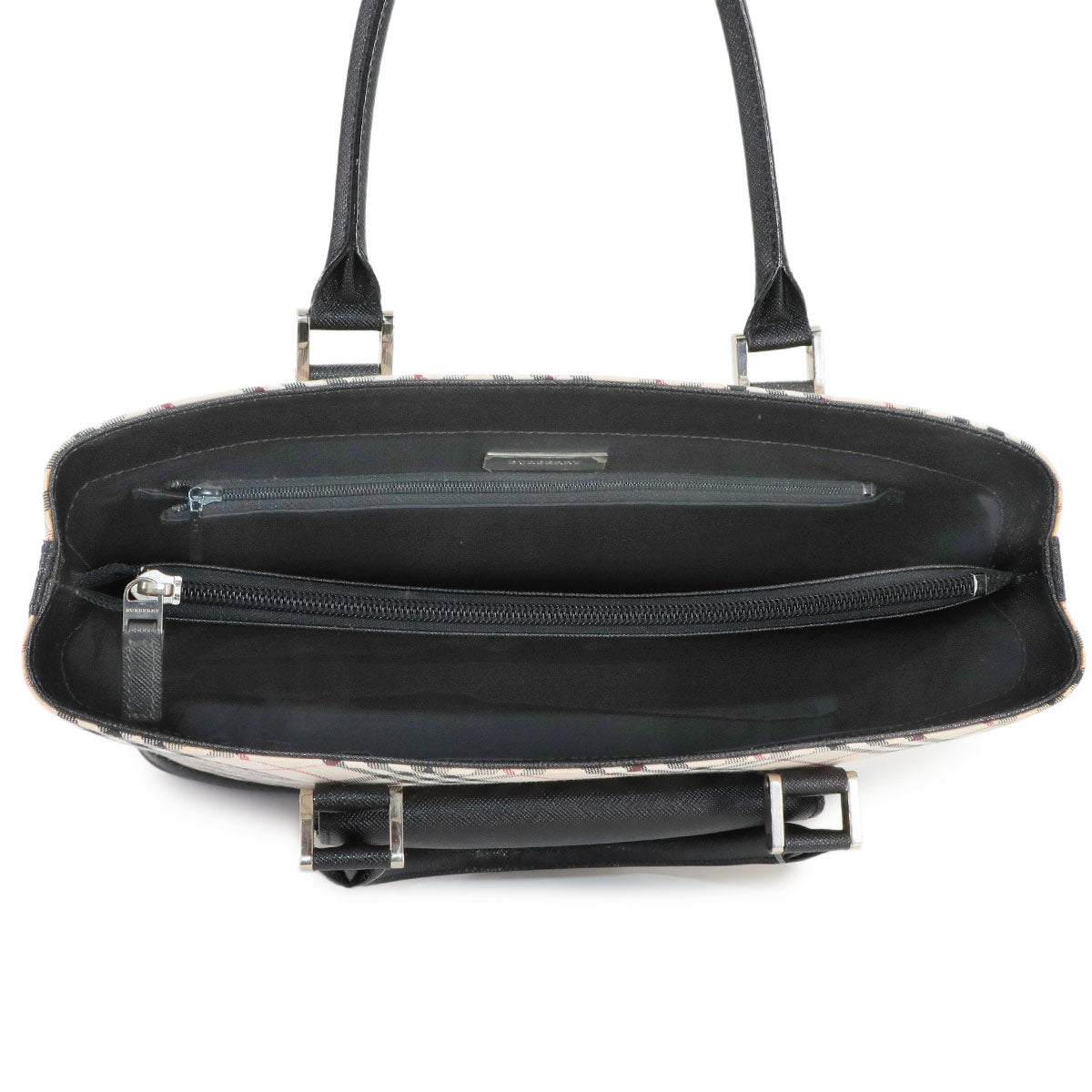 BURBERRY Nova Check Tote Bag Canvas Leather Beige Black Plaid Purse