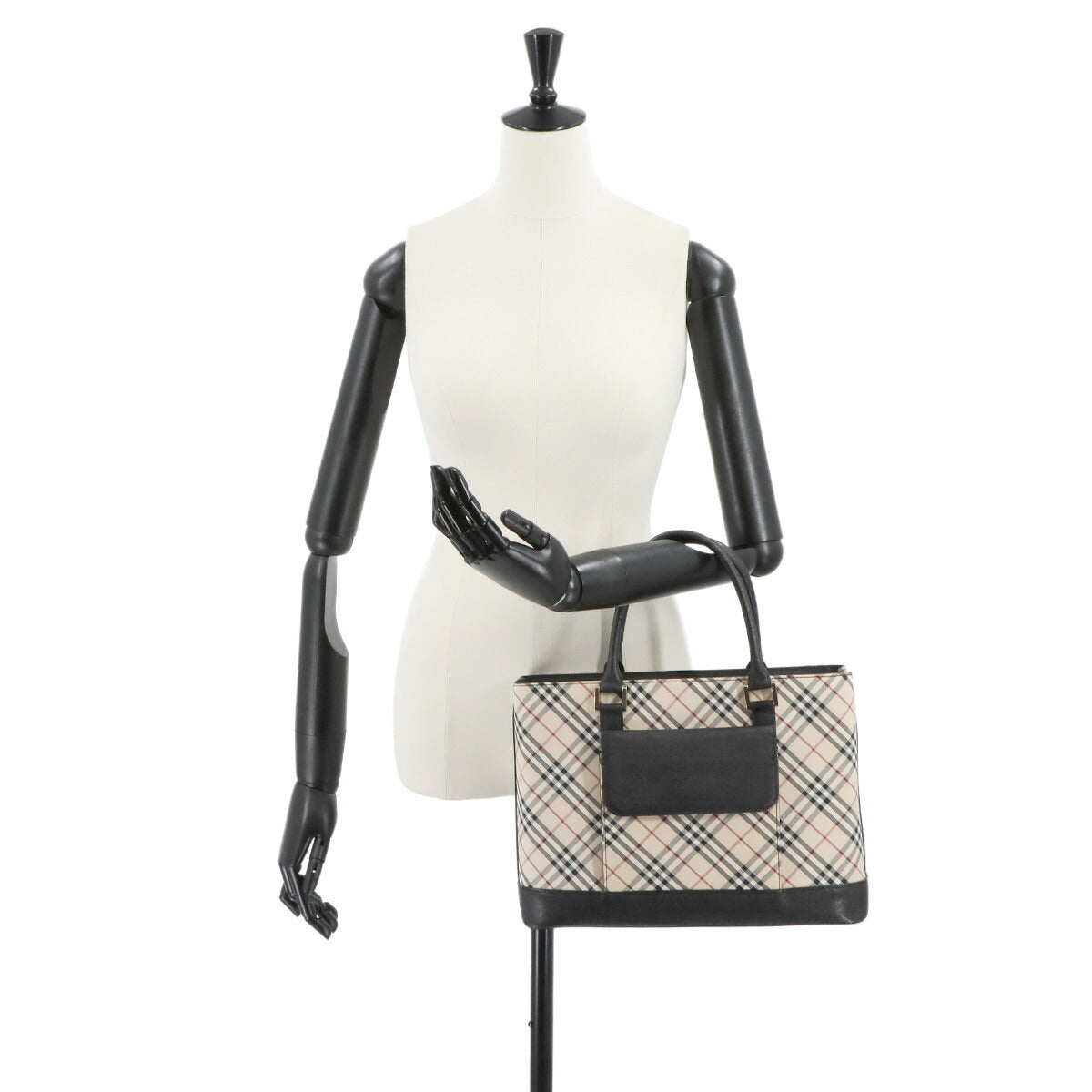 BURBERRY Nova Check Tote Bag Canvas Leather Beige Black Plaid Purse