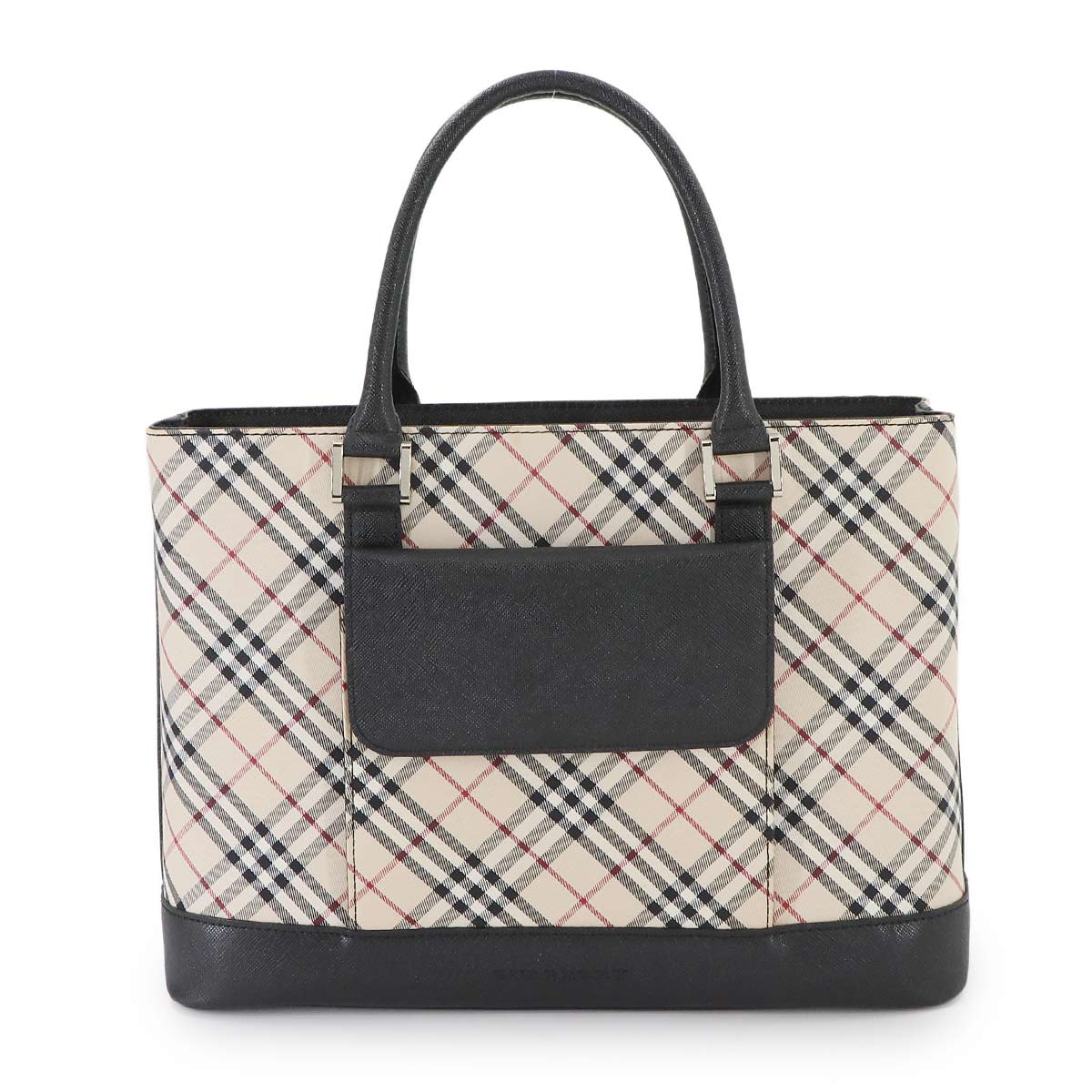BURBERRY Nova Check Tote Bag Canvas Leather Beige Black Plaid Purse