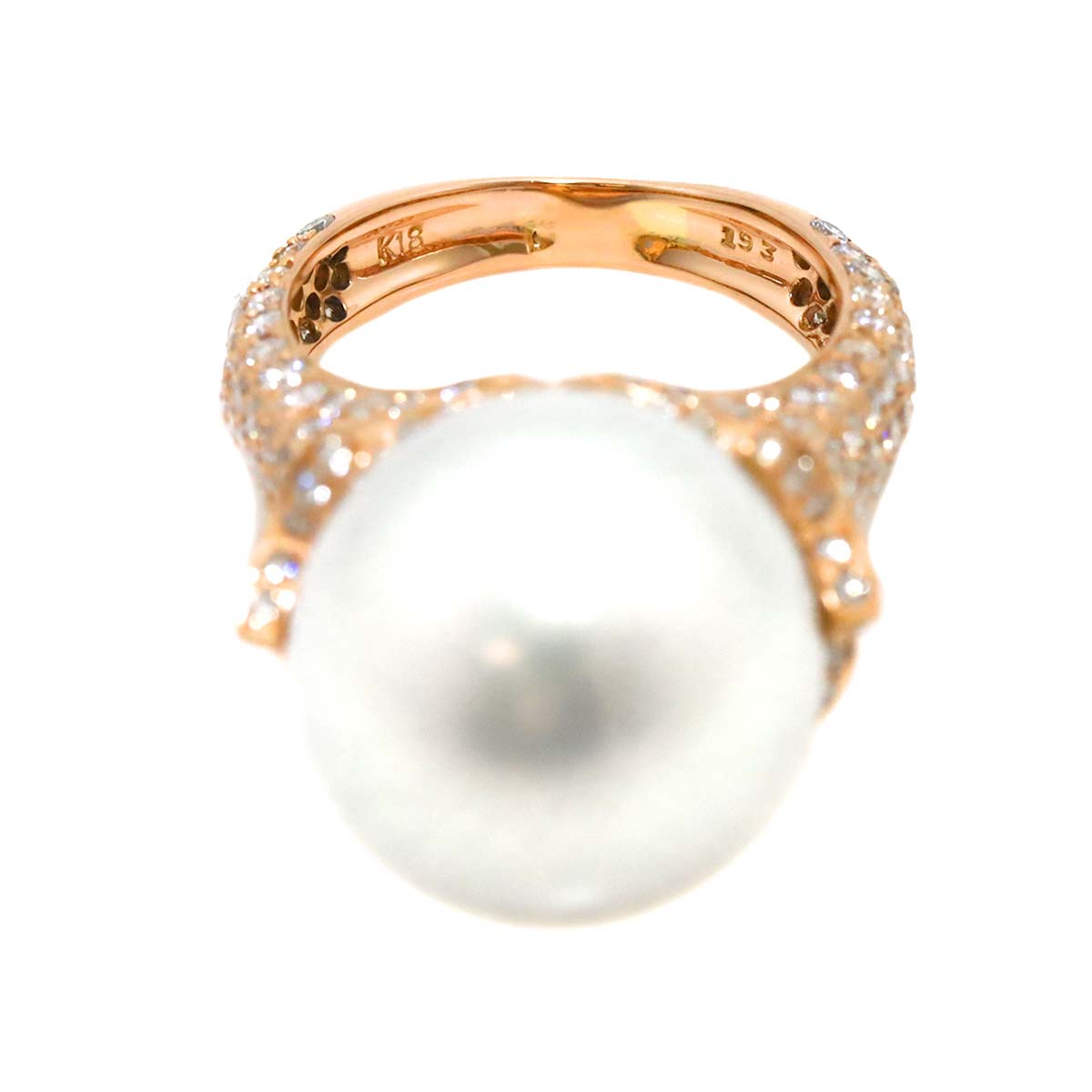 South Sea Pearl 15.6mm Diamond 1.93ct Ring 18K PG 750 size6-6.25