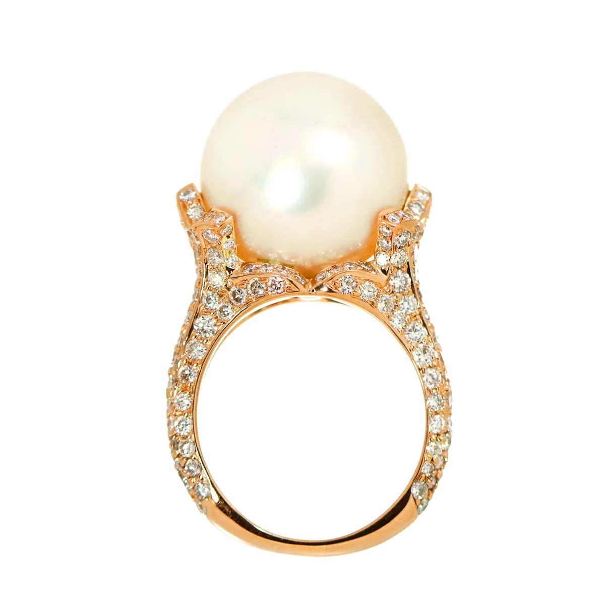 South Sea Pearl 15.6mm Diamond 1.93ct Ring 18K PG 750 size6-6.25
