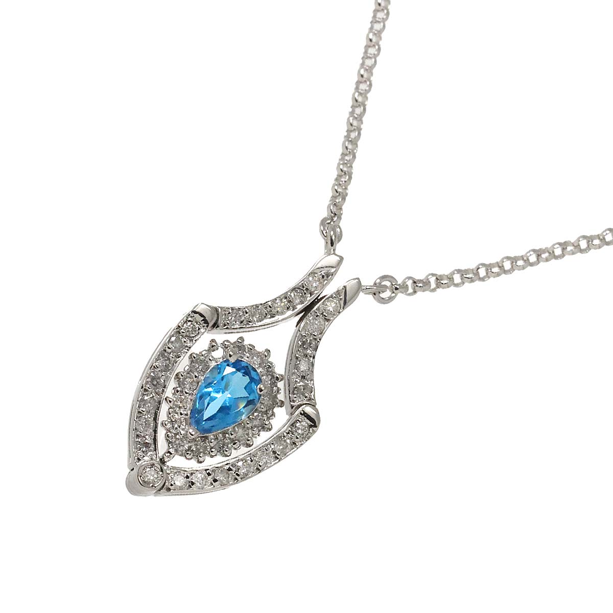 BlueTopaz Diamond 0.33ct Necklace 18K WG 750