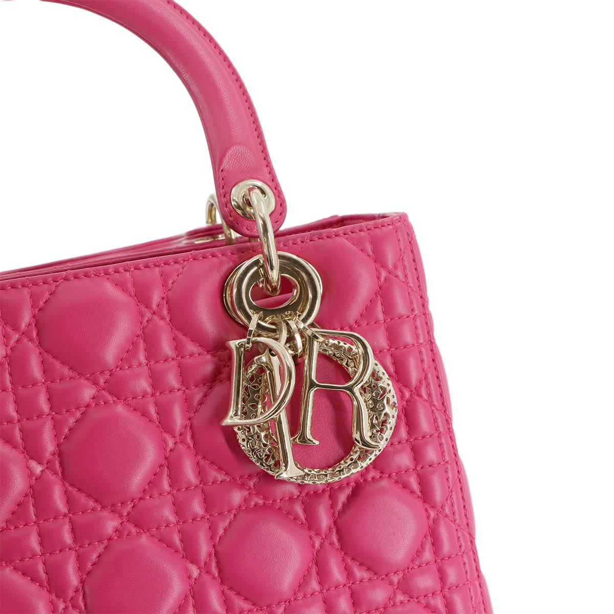 Chiristian Dior Lady Dior Medium Hand Shoulder Bag Leather Pink