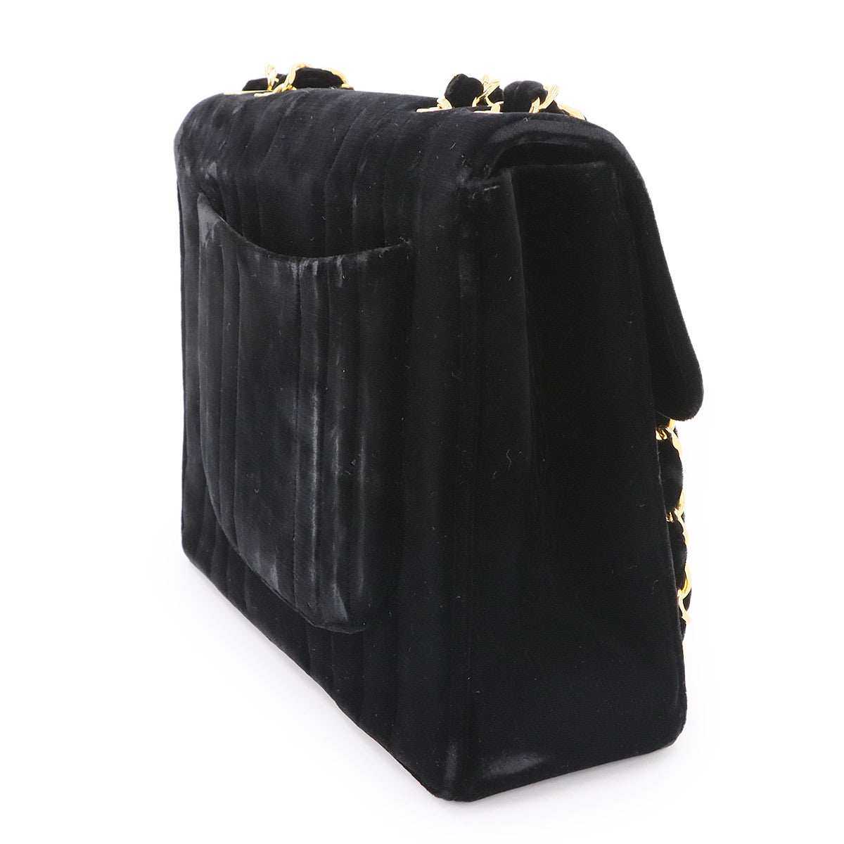 Mademoiselle Chain Shoulder Bag Velor Black Vintage