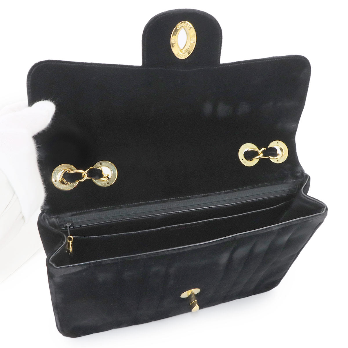 Mademoiselle Chain Shoulder Bag Velor Black Vintage