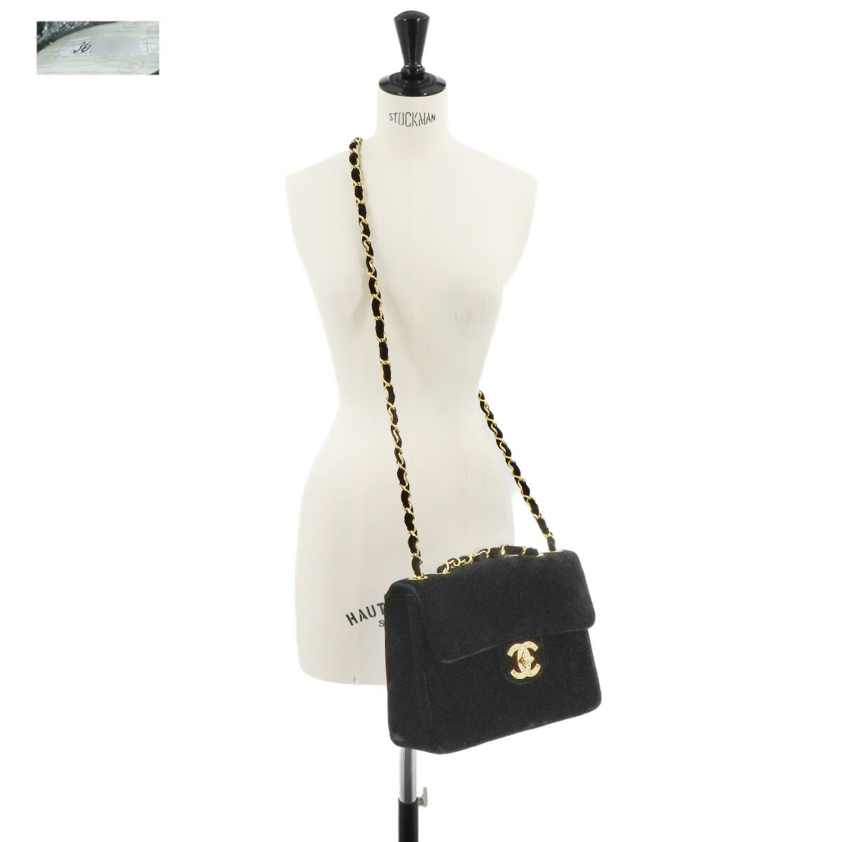 Mademoiselle Chain Shoulder Bag Velor Black Vintage