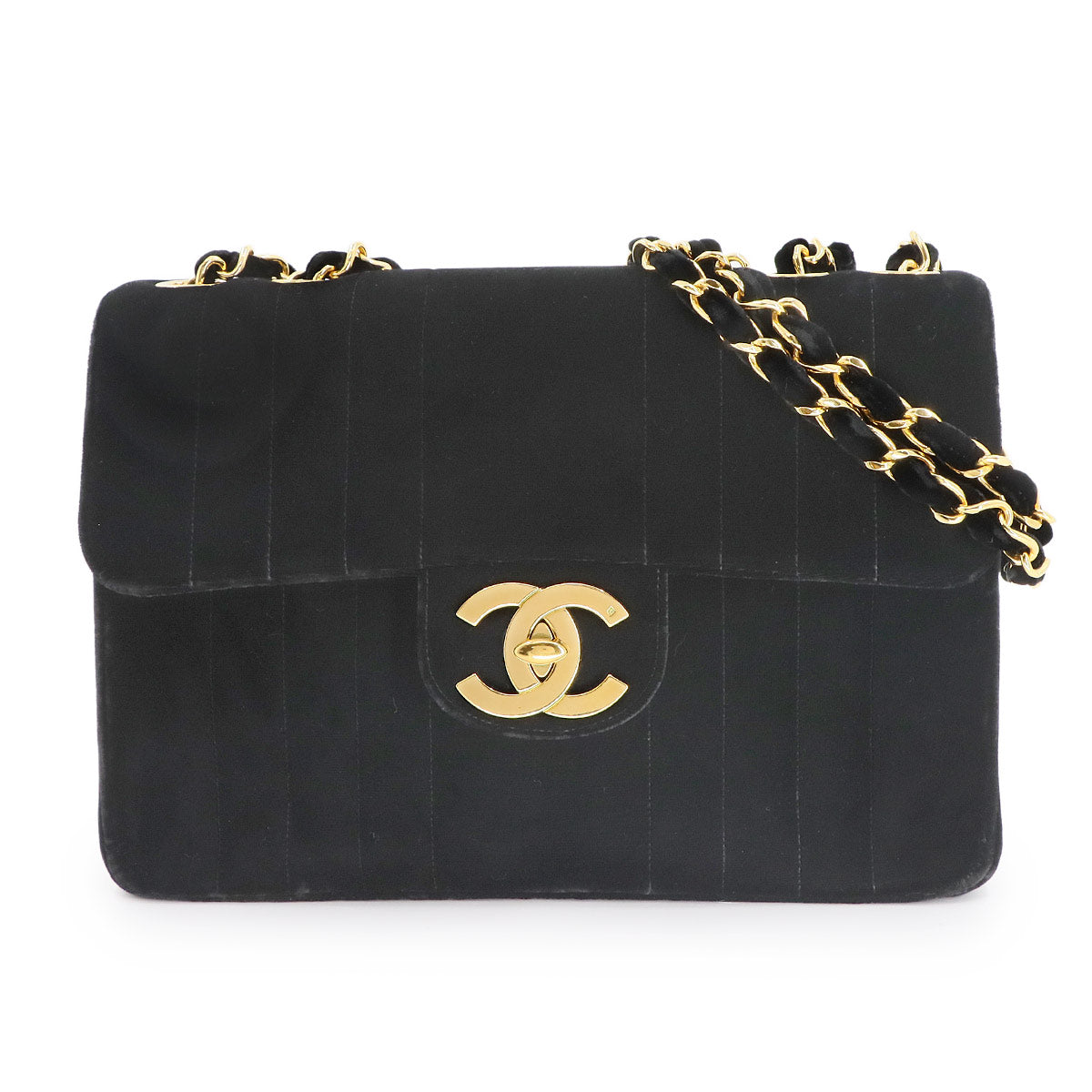 Mademoiselle Chain Shoulder Bag Velor Black Vintage