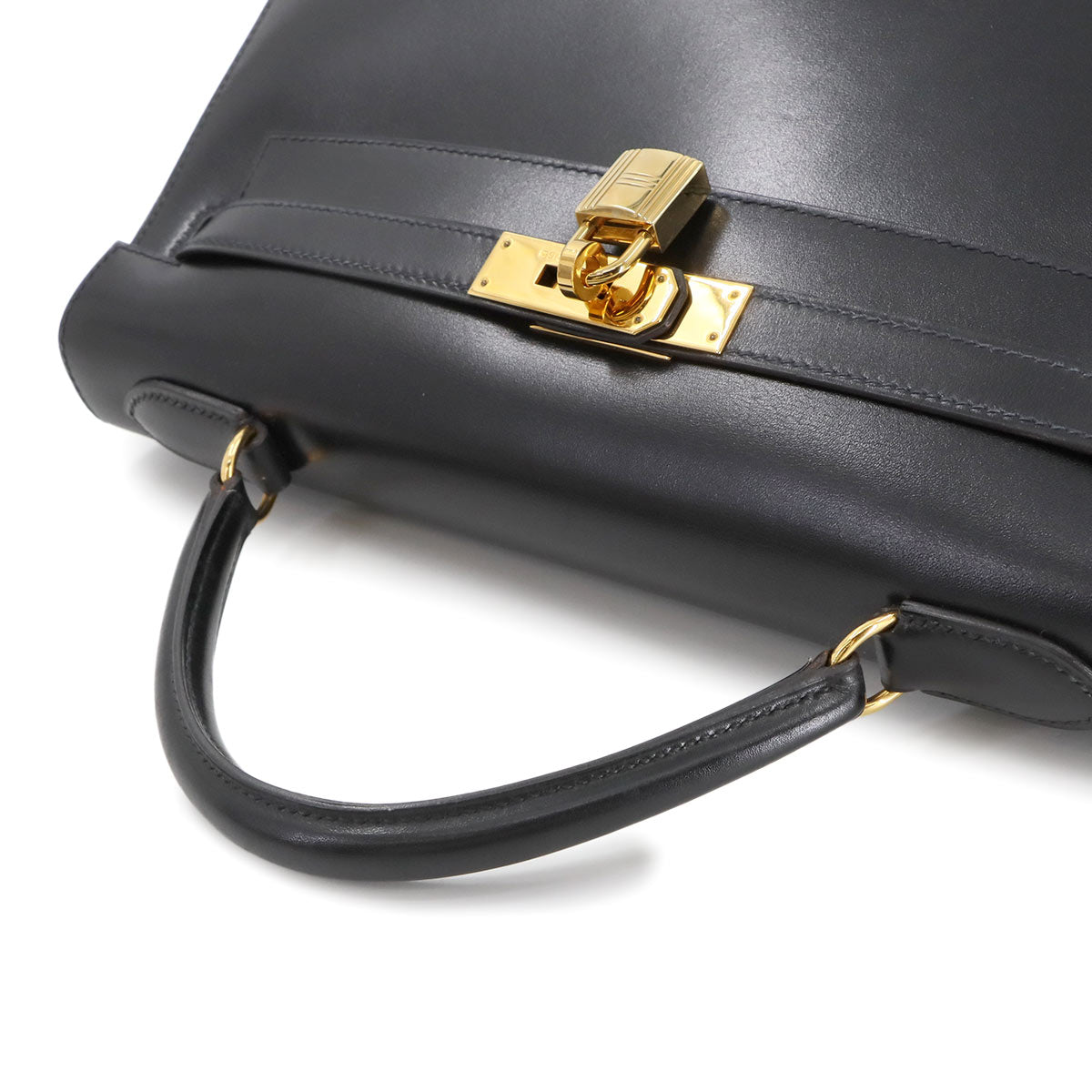 Kelly 32 Box calf Black 2way Hand Shoulder Bag Purse