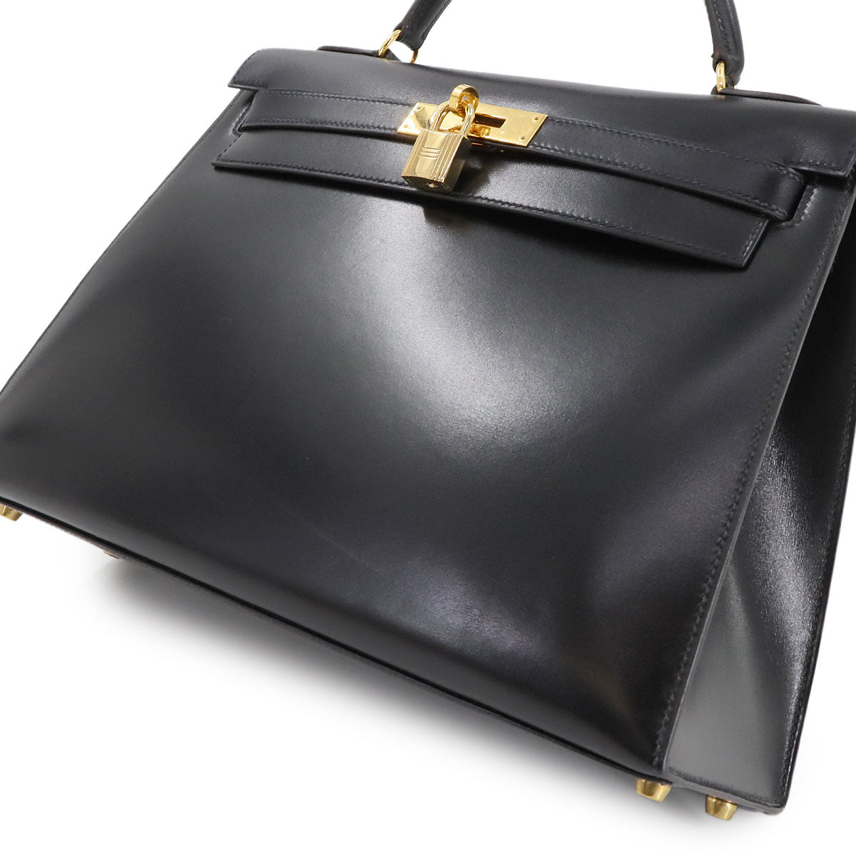 Kelly 32 Box calf Black 2way Hand Shoulder Bag Purse