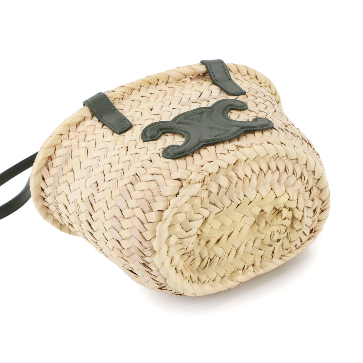 Mini Triomphe Hand Shoulder Bag Raffia Leather Natural Khaki