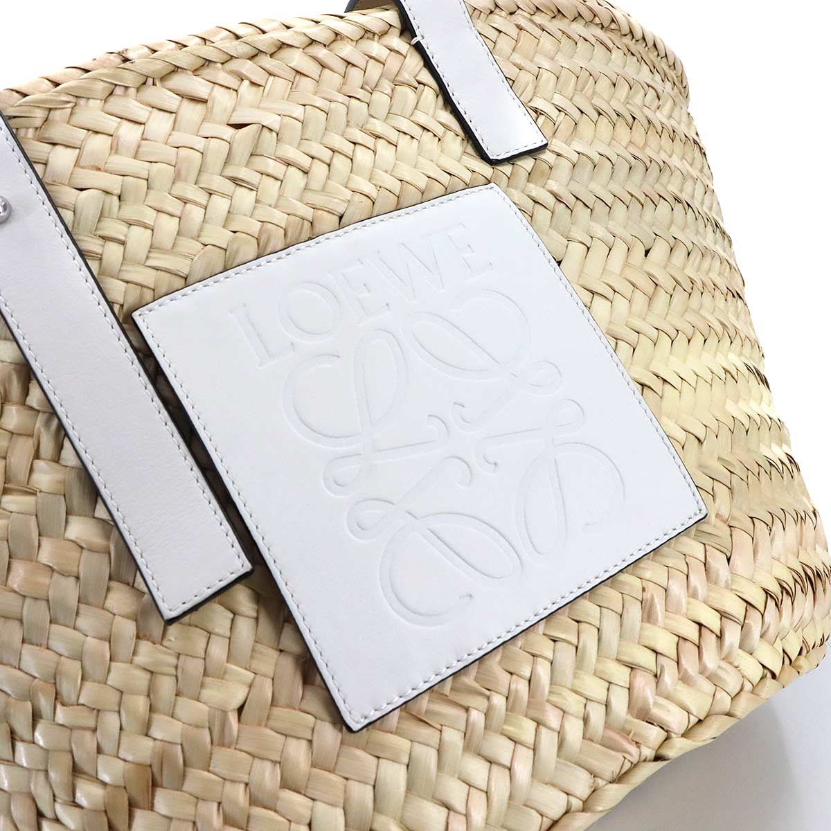 Basket Bag Tote Palm leaf Raffia Leather Natural White Purse