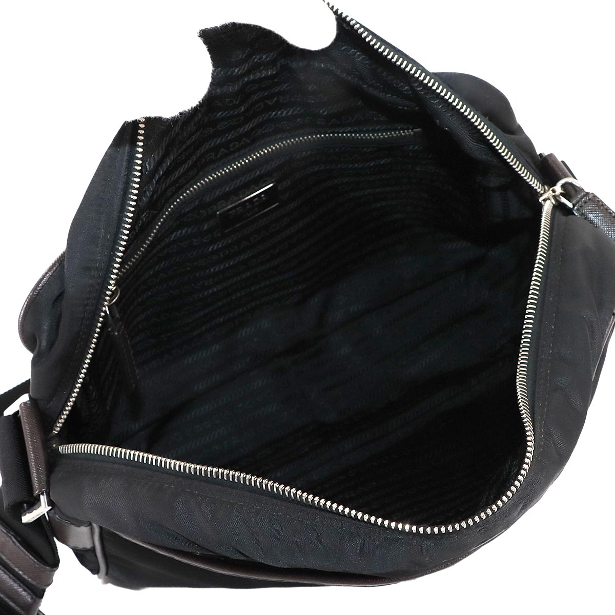 Shoulder Bag Nylon Saffiano Leather Black Brown VA0772 Purse