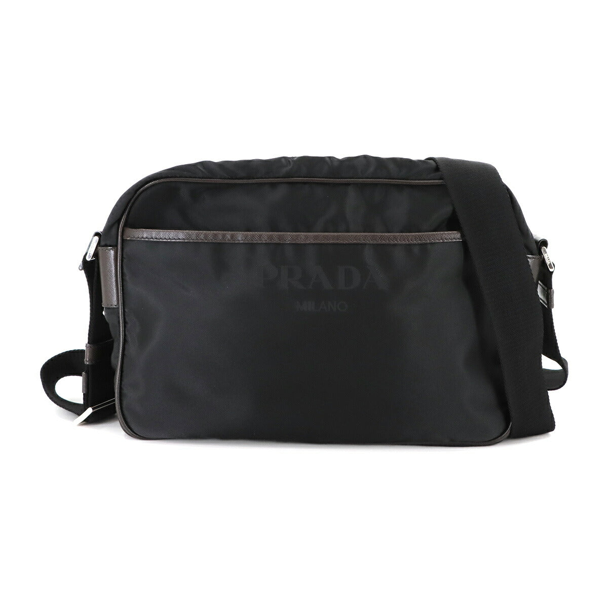 Shoulder Bag Nylon Saffiano Leather Black Brown VA0772 Purse